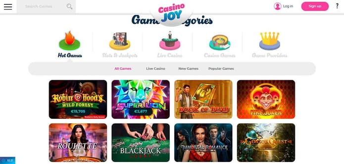 Casino Joy jeux